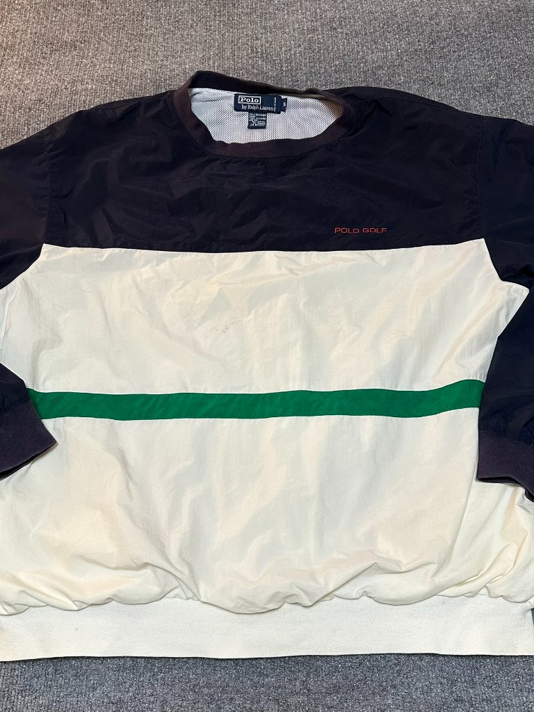 Vintage Polo Ralph Lauren Polo Golf Windbreaker Xl Stripped Blue White Green